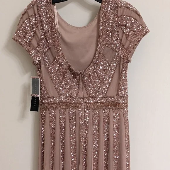 Aidan Mattox Beaded Short-Sleeve A-Line Dress, Rose Gold, Women's, 8, Cocktail & Party Wedding Guest Dresses A-Line Dresses Aidan Mattox Beaded Short-Sleeve A-Line Dress, Rose Gold, Women's, 8, Cocktail & Party Wedding Guest Dresses A-Line Dresses